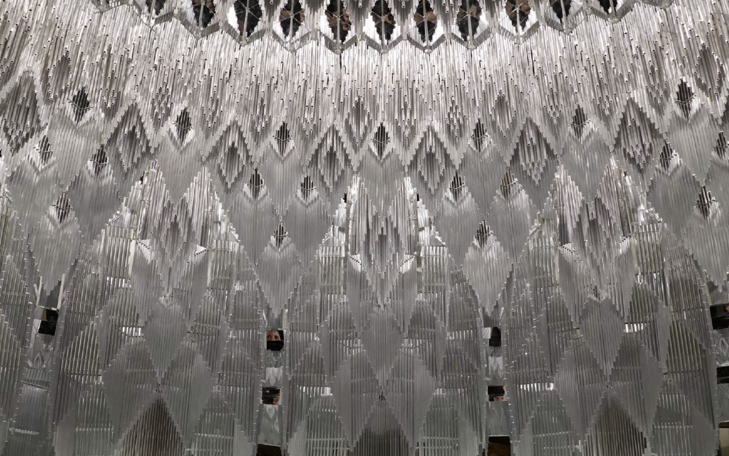 Geometric aluminium elements forming the Muqarnas of Sadu installation